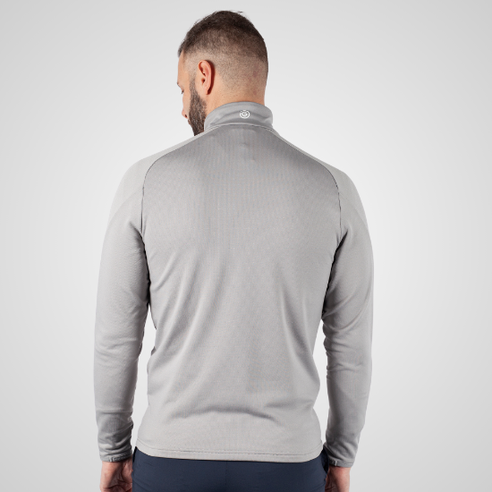 Model wearing Galvin Green Men's Drake Insula Grey Golf Pullover Back View