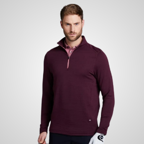 Model wearing PING Men's Edwin 1/4 Zip Fig Golf Midlayer Front View
