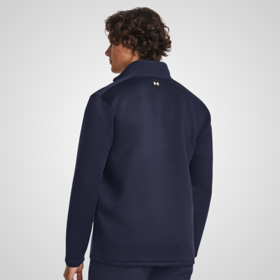 Model wearing Under Armour Men's Storm Daytona 1/2-Zip Navy Golf Jacket Back View