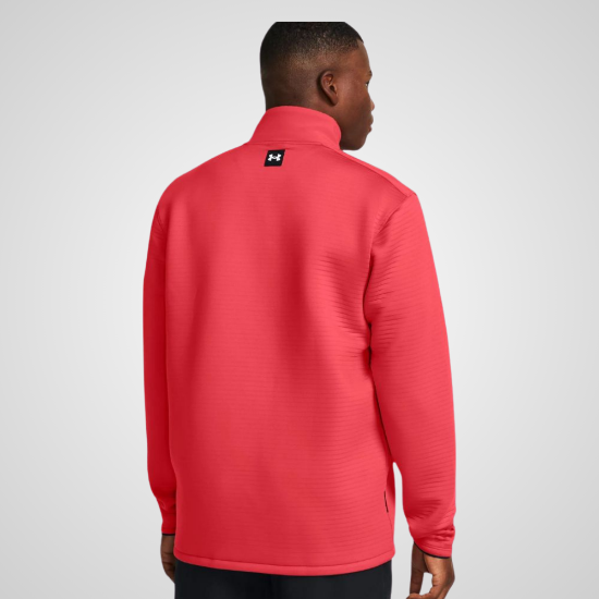 Model wearing Under Armour Men's Storm Daytona 1/2-Zip Red Golf Jacket Back View