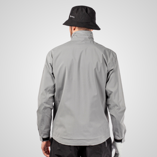 Model wearing Galvin Green Men's Arlie Gore-Tex Waterproof Grey Golf Jacket Back View