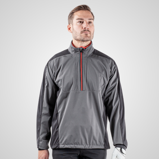 Model wearing Galvin Green Men's Lawrence 1/2 Zip Grey Golf Jacket Front View