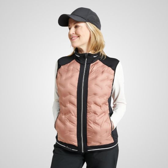 Model wearing Abacus Ladies Grove Hybrid Golf Vest Front View