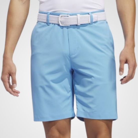 Model wearing adidas Men's Ultimate 365 Semi Blue Burst Golf Shorts Front View