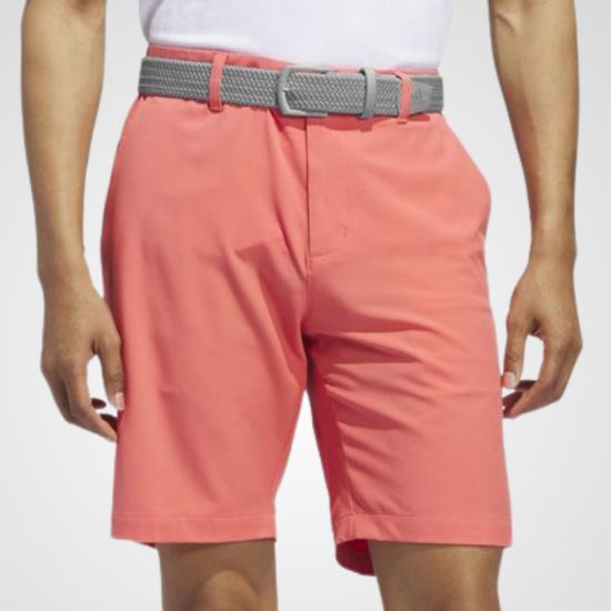 Model wearing adidas Men's Ultimate 365 Preloved Scarlet Golf Shorts Front View